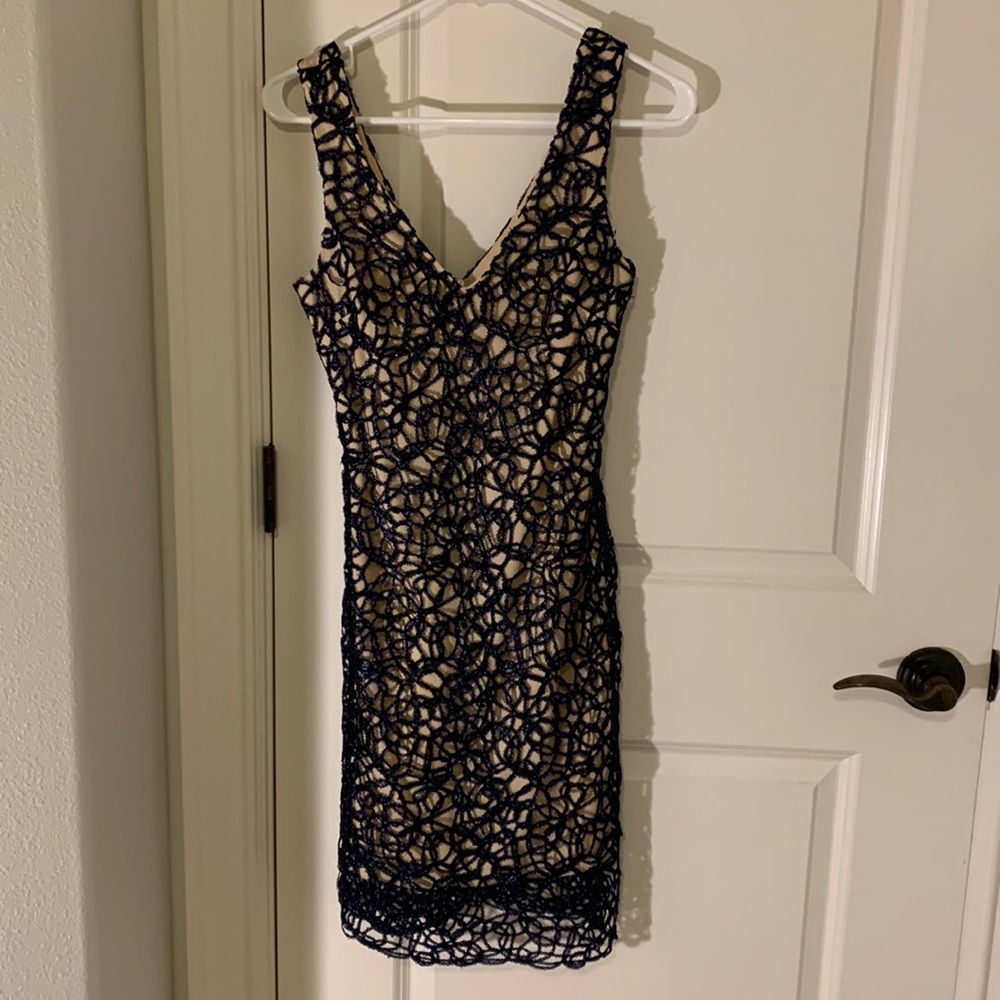 Shimmery navy formal cocktail dress